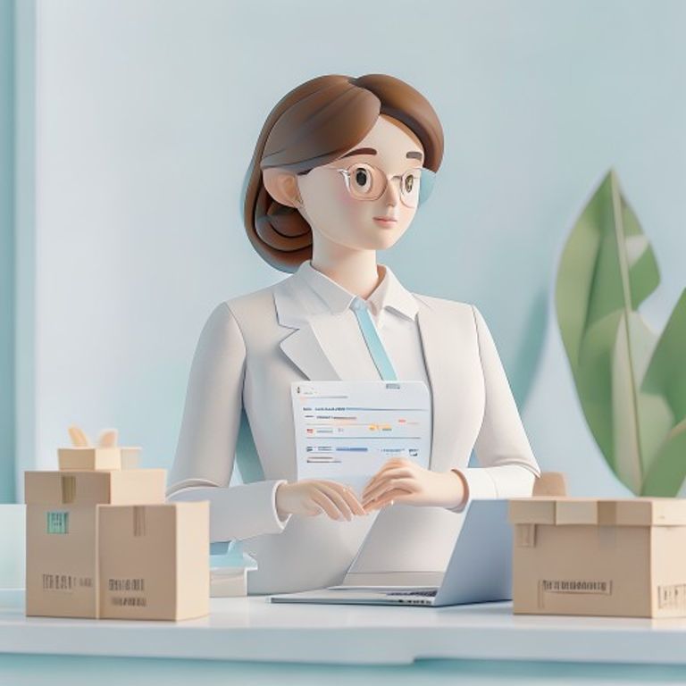 Менеджер интернет-магазина на 1С-Битрикс работает с заказами Kaspi и Wildberries на ноутбуке рядом с коробками для доставки