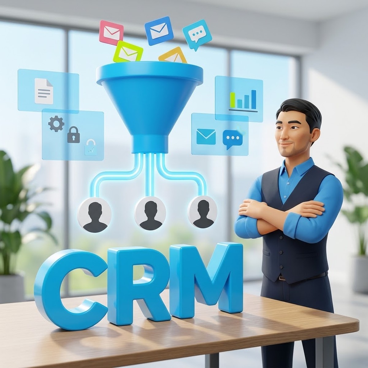 Руководитель отдела продаж наблюдает, как CRM Битрикс24 распределяет заявки из воронки между менеджерами