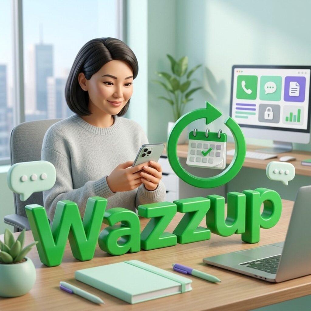 Круговая стрелка и календарь над смартфоном: автопродление Wazzup
