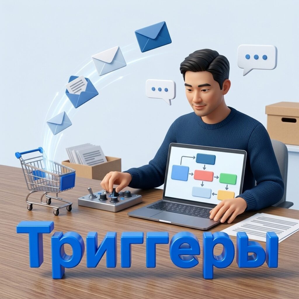Разработчик настраивает email-триггеры в 1С-Битрикс: брошенная корзина, письма и схема сценария
