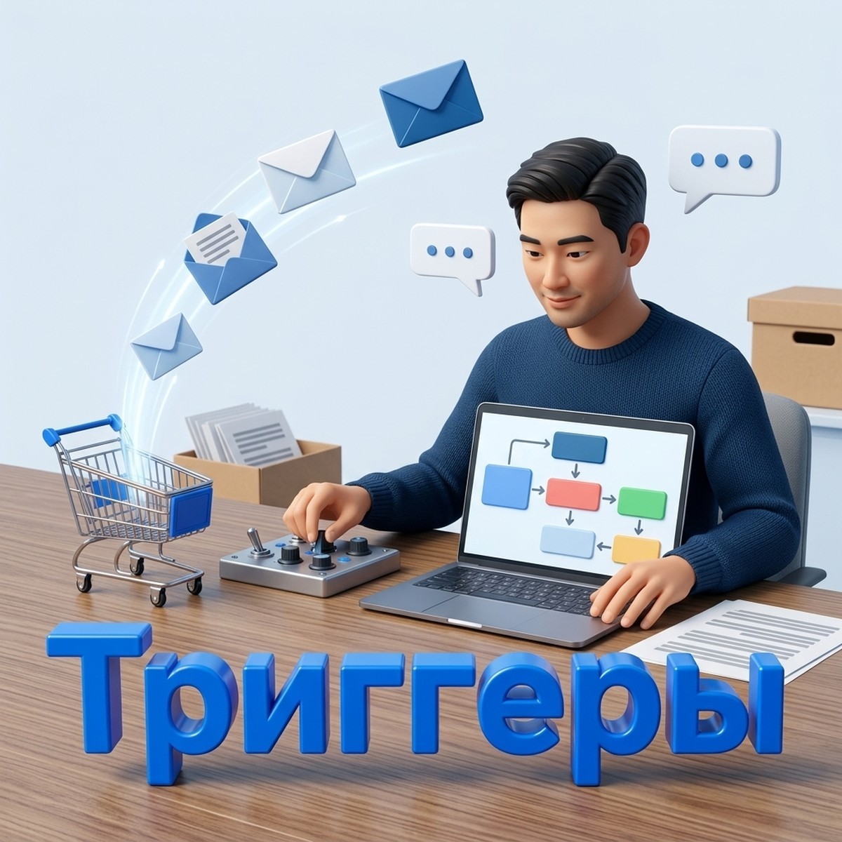 Разработчик настраивает email-триггеры в 1С-Битрикс: брошенная корзина, письма и схема сценария