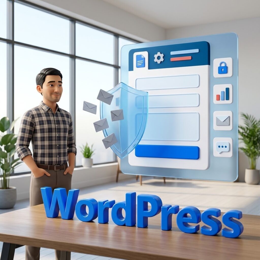 Форма обратной связи на WordPress под защитой щита от спама, рядом разработчик
