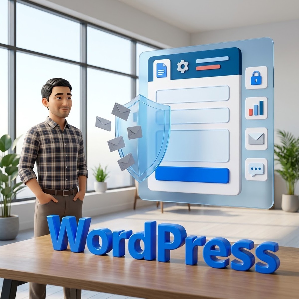 Форма обратной связи на WordPress под защитой щита от спама, рядом разработчик