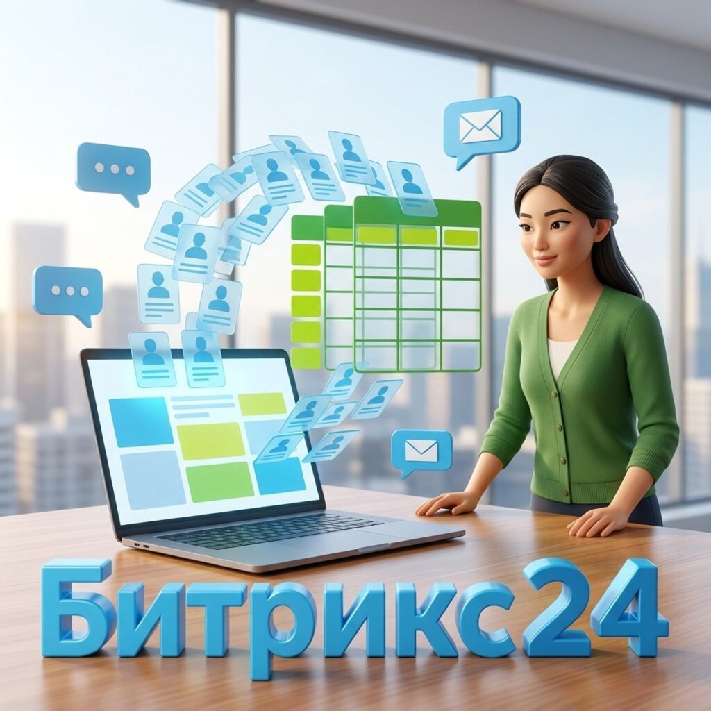 Менеджер выгружает контакты из Битрикс24 в таблицу Excel, карточки контактов складываются в сетку