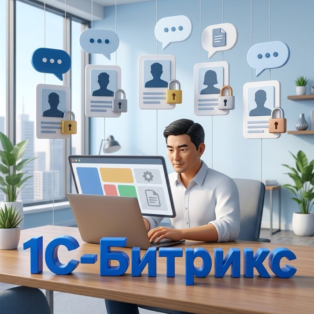Руководитель ИТ-отдела настраивает роли и права доступа сотрудников в 1С-Битрикс, карточки сотрудников с замками