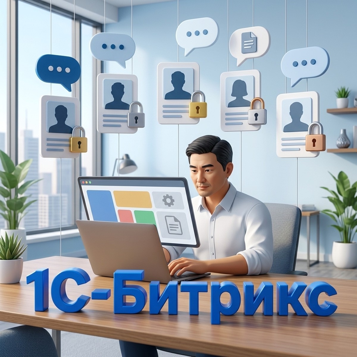 Руководитель ИТ-отдела настраивает роли и права доступа сотрудников в 1С-Битрикс, карточки сотрудников с замками