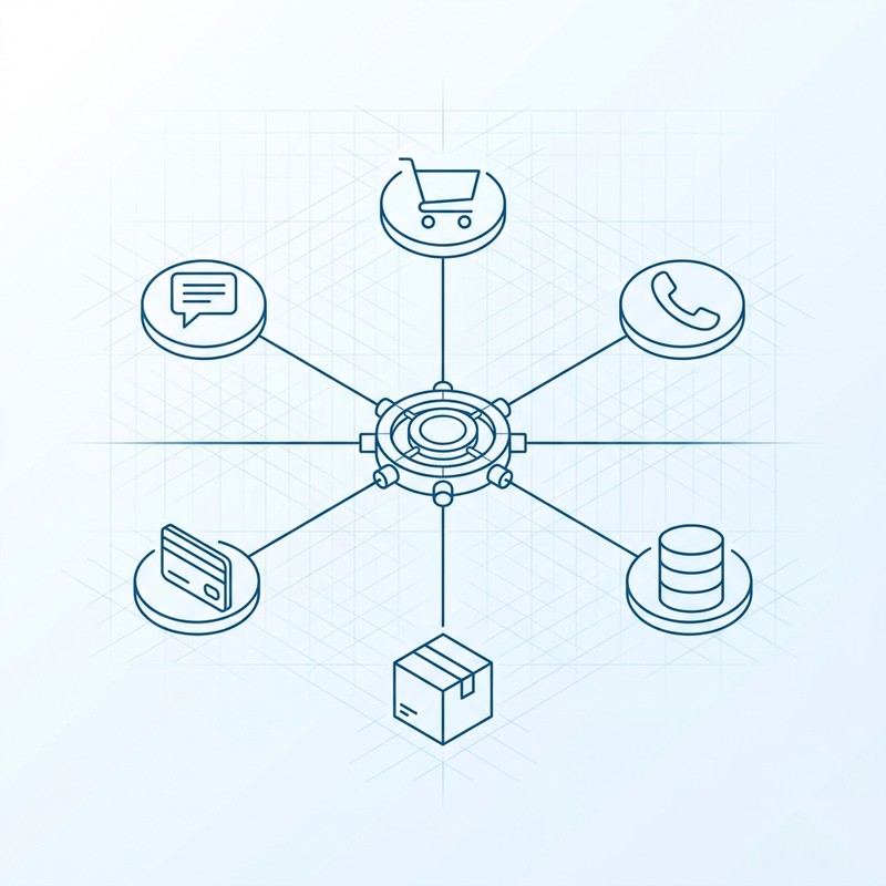 Схема интеграций интернет-магазина с CRM Битрикс24: заказы, телефония, чат, база, доставка и оплата