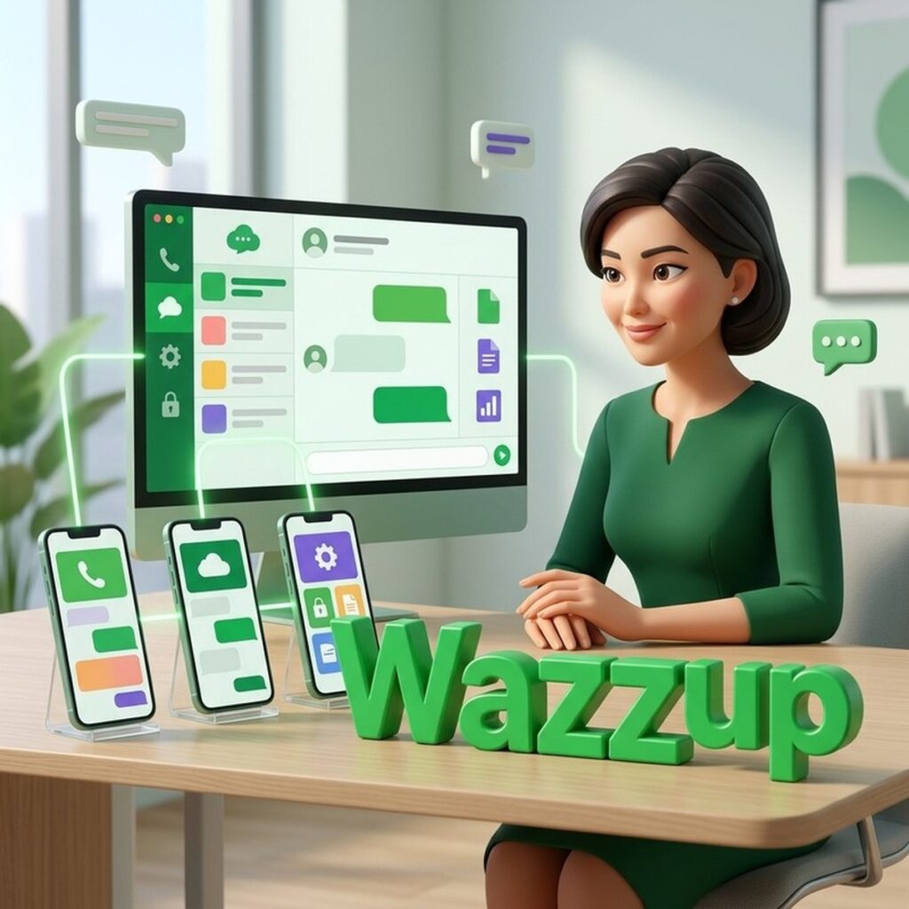 Три смартфона подключены к одному окну переписки: несколько номеров в Wazzup